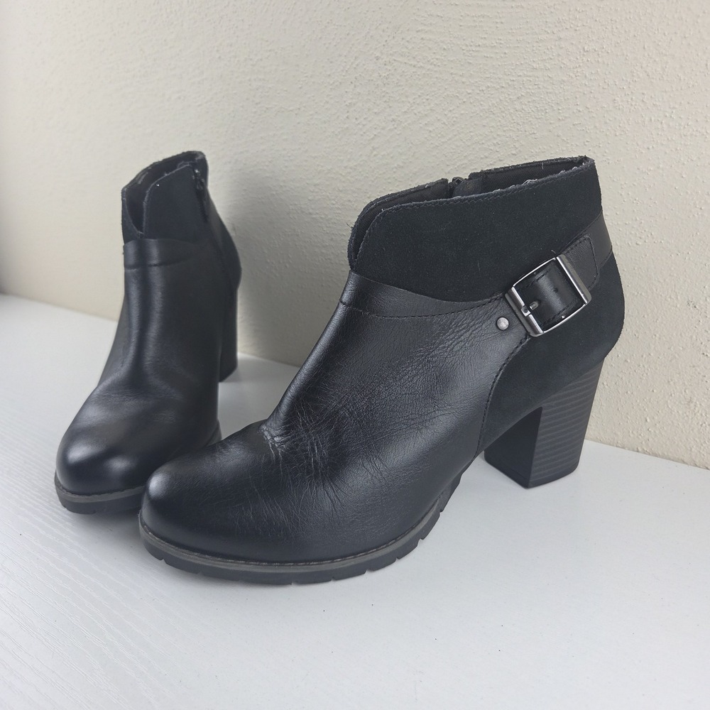 Clarks Artisan Macay Parker Black Leather Side Zip Ankle Booties Womens Size 9 M